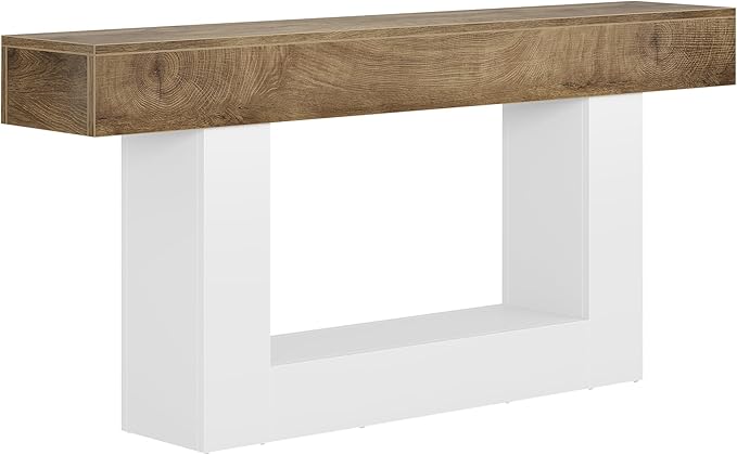 Tribesigns 63" Console Table, Farmhouse 2-Tier Entryway Table with U-Shaped Base, Narrow Long Wood Sofa Table Behind Couch Table for Living Room, Hallway, Foyer, Light Brown & White