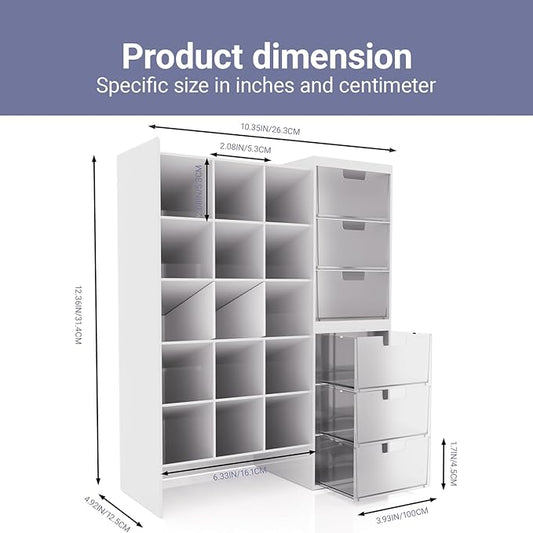 White Plastic Desktop Organizer – Stackable Office Desk Supplies Storage, Stationary,Marker,Crayon Organizer with Drawer – Perfect for Office, School, or Makeup Storage