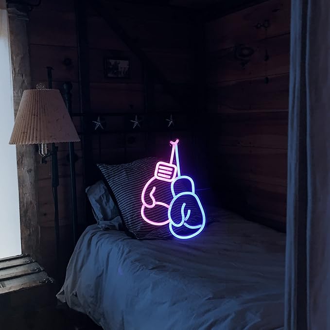 Lucunstar Boxing Gloves Neon Sign Blue Pink LED Light Sign Boxing Gloves Neon Signs for Gym Wall Decoration Gym Neon Light with USB Switch Room Decor Man Cave Decor for Men