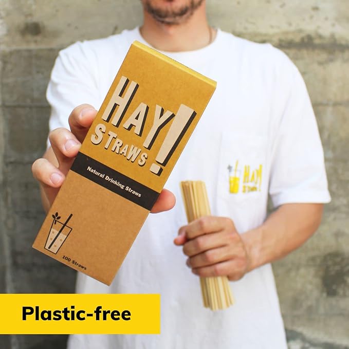 HAY! Straws® 7.75" Regular Drinking Straws | 500 ct 100% Plant-Based | Durable, Non-Soggy, Gluten-Free and Neutral-Taste | Eco-Friendly Alternative to Plastic and Bioplastic Straws