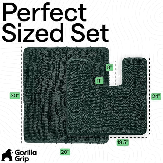 GORILLA GRIP Bathroom Rug Sets, Soft Chenille 2 Piece Area Rugs Set, Toilet Base Mat and 30x20 Carpet, Absorbent Microfiber Washable Mats Dry Quickly, Home Décor and Bath Room Accessories, Hunter