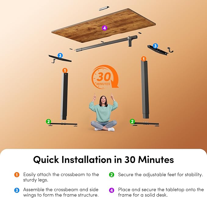 FEZIBO Standing Desk, 55×28 Inches Electric Height Adjustable, Sit Stand Up, Computer Office Desk with Splice Board, Black Frame/Rustic Brown TOP