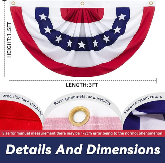 1.5x3 Ft American Pleated Fan Flag Decoration, Patriotic Half Fan Bunting flag Banner for 4th of July, Memorial Day & Independence Day, Indoor Outdoor Window Garden Fence balcony Porch Yard Decor(type 1)