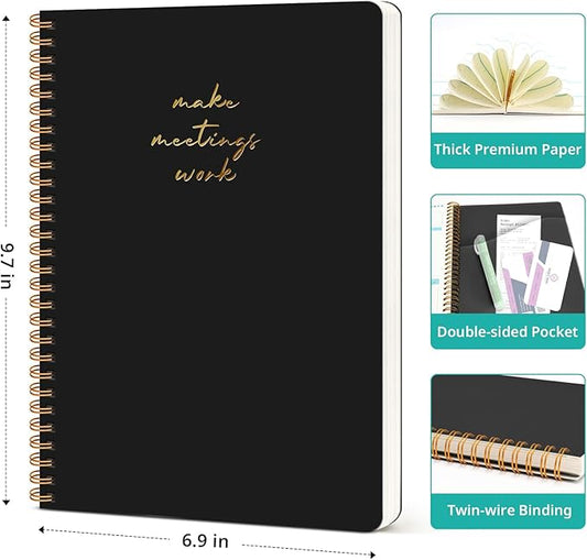 48 Pack of Meeting Notebook for Work Organization - Work notebook with action items, Meeting Minutes Planner Notebook, Perfect Office Supplies for Men & Women - Black