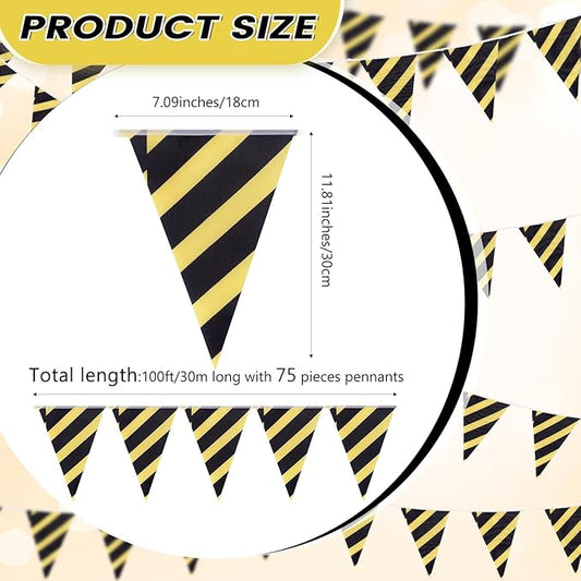 100 Feet Pennant Banners Flags 75 Solid String Triangle Flags for Grand Opening, Carnival Theme Birthday Party Decoration Outdoor Events Classroom Decoration (Yellow Black)