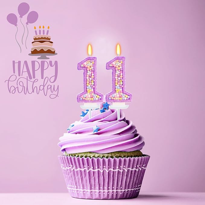 Purple Birthday Candles - Number 11 Candle, Colorful Macaron Candles, 11 Birthday Decorations for Girls, Purple Cake Decorations, Theme Party Supplies