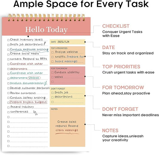 Taja To Do List Notepad - To Do List Notebook for Work with 52 Sheets, 9.8" x 6.5", Undated Daily Planner Perfect for Daily Tasks and Goal Setting, Notepad Suitable for Office, Home & School - Pink