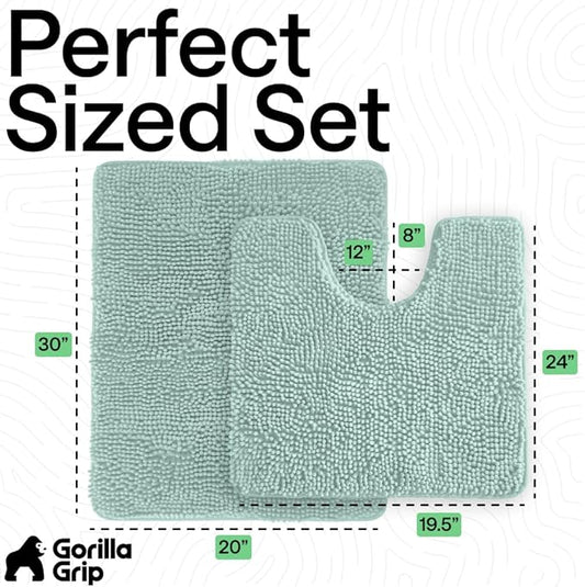 GORILLA GRIP Bathroom Rug Sets, Soft Chenille 2 Piece Area Rugs Set, Toilet Base Mat and 30x20 Carpet, Absorbent Microfiber Washable Mats Dry Quickly, Home Décor and Bath Room Accessories, Seablue