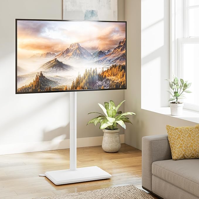 Rfiver Floor TV Stand with Mount for 32-60 inch TVs up to 88 lbs, Swivel Height AdjustableTV Floor Stand, Tall TV Stand with Wood Base, Saving Space Design for Living Room, Bedroom and Corner