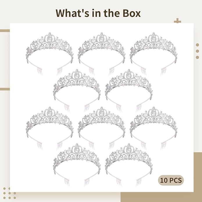 10 Pcs Crystal Tiara and Crowns for Women, Silver Rhinestone Crowns, Princess Headbands, Bride Tiaras for Wedding, Birthday, Parties