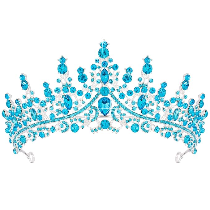 TOBATOBA Sky Blue Tiara Crowns Royal Queen Crown Crystal Wedding Tiaras for Women Princess Rhinestone Crown Wedding Tiaras for Bride Halloween Crowns for Women Quinceanera Headpieces for Prom Party