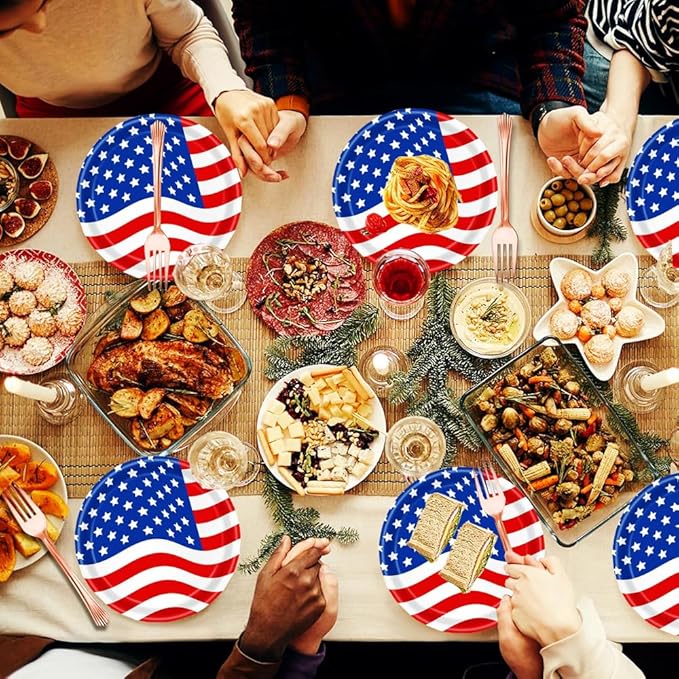 50Pcs USA Flag Paper Plates 7inch American Flag Plates,4th of July Paper Plates,4th of July Themed 4th of July Party Supplies,for Memorial Day,Veterans Day, Independence Day Party Supplies Decor