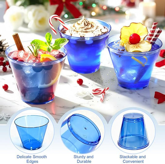 150 Pack Plastic Cups 9 oz Royal Blue Clear Plastic Cups for Cocktail Fancy Disposable Cup for Party Stemless Wine Glasses for Wedding Thanksgiving Christmas Party Graduation