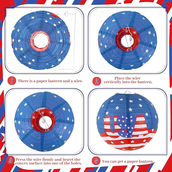 4th of July Decorations Red White and Blue Hanging Paper Lanterns for Patriotic Decorations American Independence Day Memorial Day Party Supplies Pack of 12