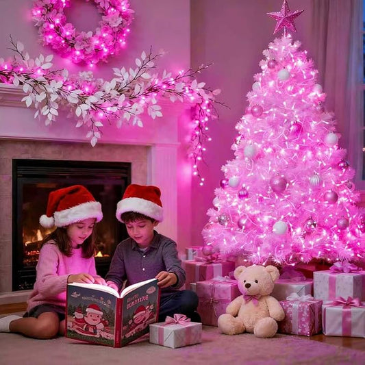 JMEXSUSS 600 LED Pink Christmas Lights for Decorations, 168ft Pink String Fairy Lights Indoor Outdoor Clear Wire for Girl's Room Bedroom Brithday Party Yard Decor