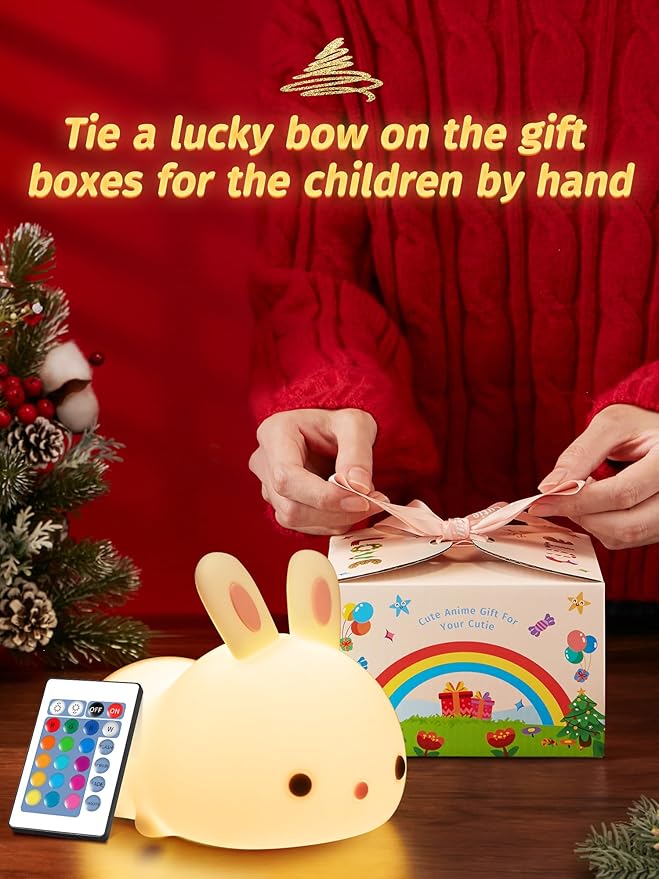 One Fire 【Gifts Package】 Bunny Night Light for Kids Lamp, 16 Colors & Remote Rechargeable Kids Night Lights for Bedroom, Cute Gifts for Girls Gifts for Women