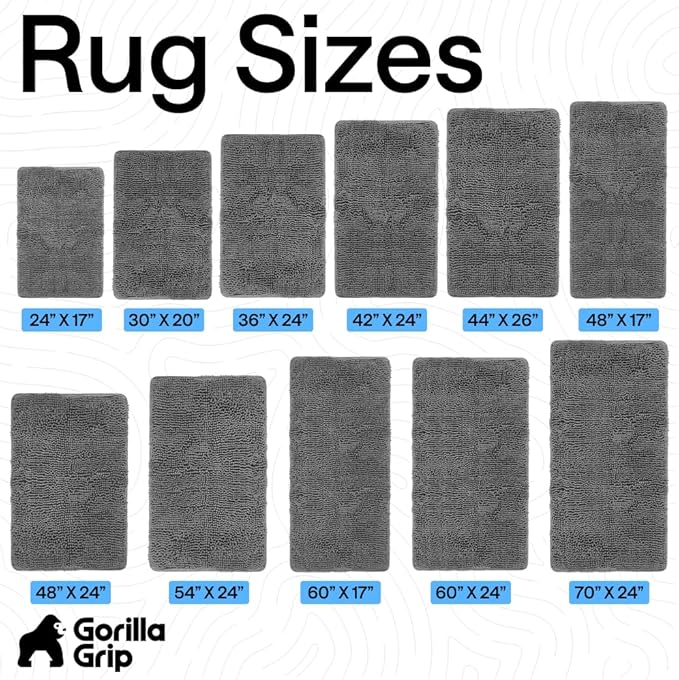 GORILLA GRIP Bath Rug Mat 60x17, Thick Soft Absorbent Chenille, Quick Dry Microfiber Mats, Rubber Backing Washable Shower Floor Rugs, Bathmat Runner, US Designed Bathroom Home Decor Accessories Grey