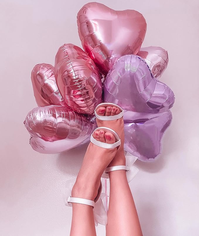 Pink Heart Shaped balloons Pack of 12,18 Inch Silver Love Valentine Balloons Purple Heart Romantic Balloons For Valentines Day Propose Marriage Wedding Bridal Shower Engagement Party Decorations