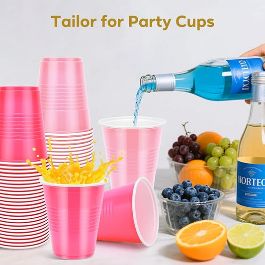 100PCS Pink Plastic Cups, 12oz Disposable Party Cups Bulk Pack, BPA Free Drinkware for Soda Juice Beer Cold Drinks Suitable for Wedding Halloween Thanksgiving Christmas Birthday Holiday Celebrations