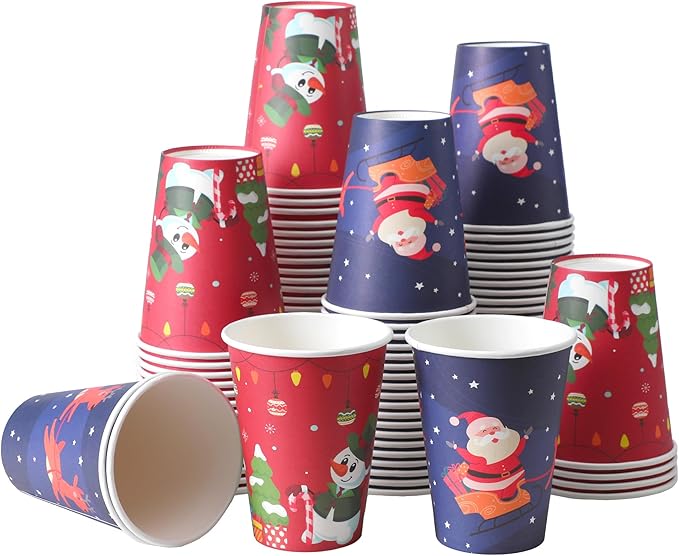100 Pack 12 oz Christmas Coffee Cups, Disposable Paper Coffee Cups for Hot/Cold Drinks Office Home Shop Event (Two Colors)