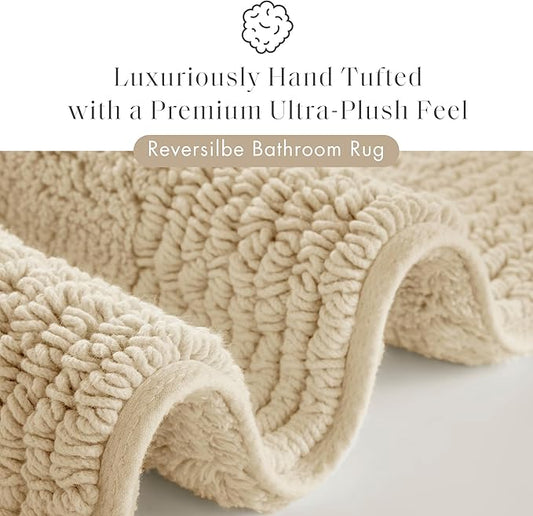 Madison Park Splendor Reversible 100% Cotton Tufted Bathroom Rug-3000 GSM Hotel Quality Luxurious Plush Medium Pile Bath Mat Absorbent, Quick Dry, Shower Room Décor, 24x72, Natural