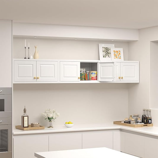 Metal Storage Cabinet with Doors, Small Kitchen Storage Cabinets, White Wall Cabinet, 15" Tall Home Office Cabinet, Steel Overhead Cupboard for Pantry, Living Room, Kitchen- Assembly Required