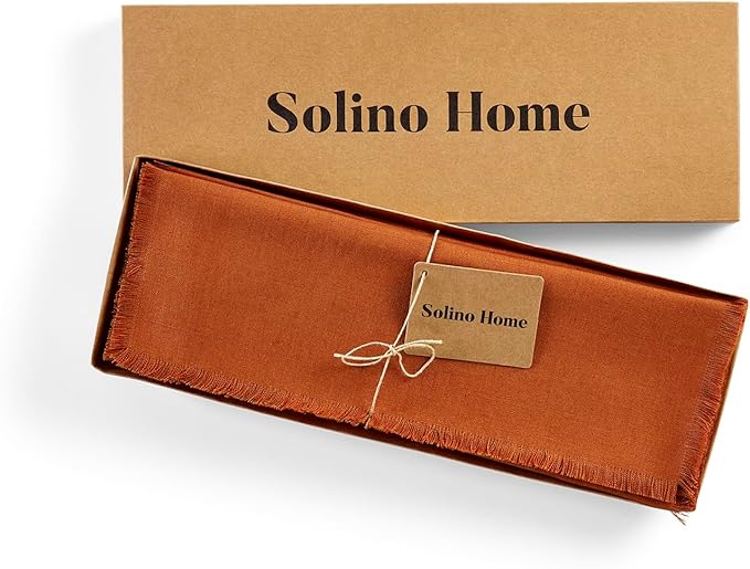Solino Home Fringe Linen Placemats Set of 4-14 x 19 Inch Placemats Cinnamon - 100% Pure Linen Table Mats for Fall, Autumn - Handcrafted and Machine Washable