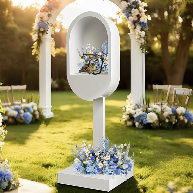 RDYMONKEY Audio Guest Book Stand Telephone Booth for Wedding Outdoor Party Leave a Message Video Decoration Phone Photo Booth Props Box Audio Guestbook Stand White Recording Table