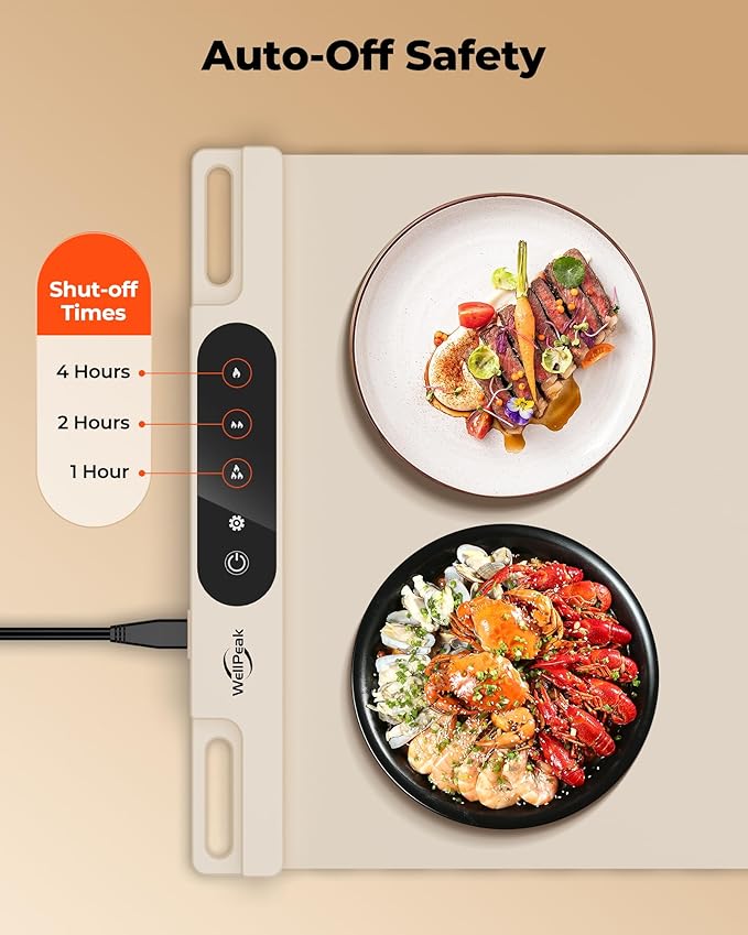 Electric Warming Mat for Food - Full Surface Fast Heating Silicone Tray with 3-Level Temperature, Auto-Off, Raised Feet for Table Protection, Versatile Warmer for Gatherings Parties Buffets