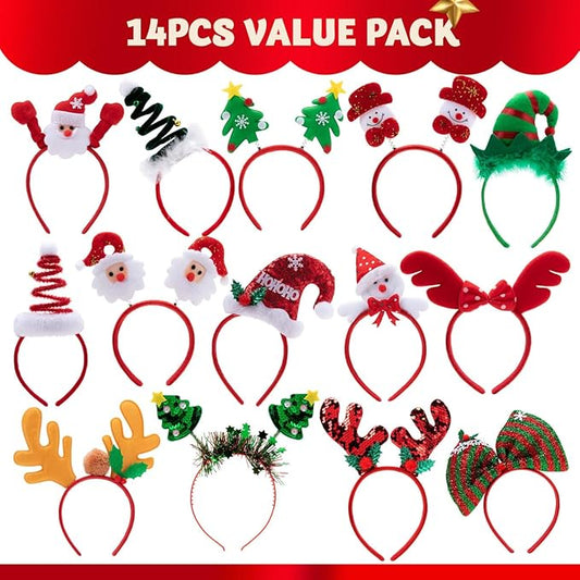 JOYIN 14 PCS Christmas Headbands with Different Designs Party Holiday Headbands for Kids Women Men Christmas Holiday Parties Favors (ONE Size FIT ALL)