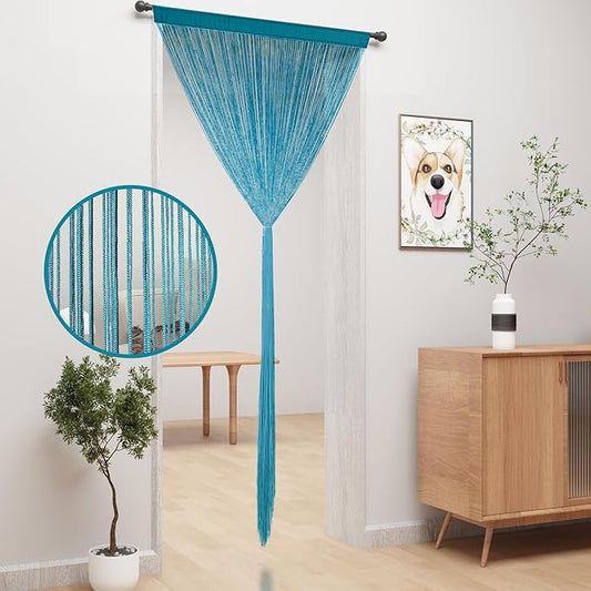 YIIBAII Door String Curtains Fringe Door Curtains for Doorways Window Room Decoration Living Room Divider(39"x110", Blue)