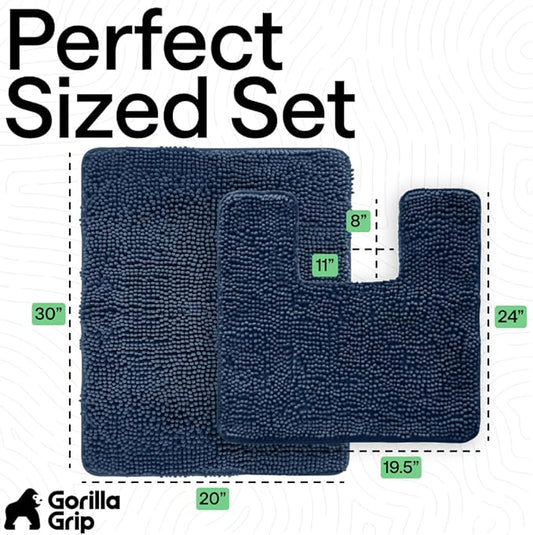 GORILLA GRIP Bathroom Rug Sets, Soft Chenille 2 Piece Area Rugs Set, Toilet Base Mat and 30x20 Carpet, Absorbent Microfiber Washable Mats Dry Quickly, Home Décor and Bath Room Accessories, Navy Blue