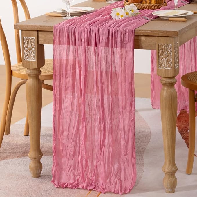 MLMC 3 Pack Mauve Pink Table Runner 10ft Sheer Gauze Cheesecloth Table Runner Bulk Rustic Winter Decor 35x120 Inches for Boho Wedding Bridal Baby Shower Birthday Party Decor