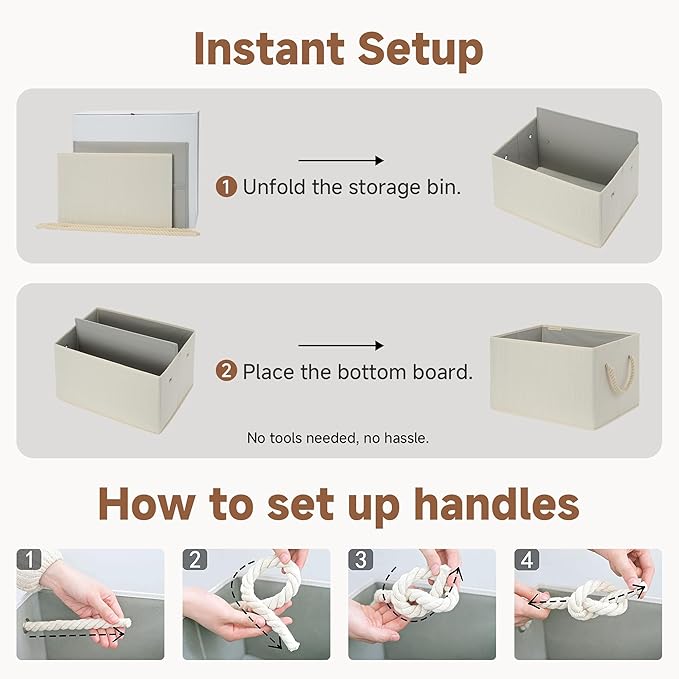 StorageWorks Fabric Storage Bins for Shelves, Storage Baskets for Closet Organization, Organizer Bins for Clothes Storage, Beige, White & Ivory, 3-Pack, Small