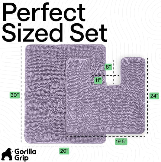 GORILLA GRIP Bathroom Rug Sets, Soft Chenille 2 Piece Area Rugs Set, Toilet Base Mat and 30x20 Carpet, Absorbent Microfiber Washable Mats Dry Quickly, Home Décor and Bath Room Accessories, Lt Purple
