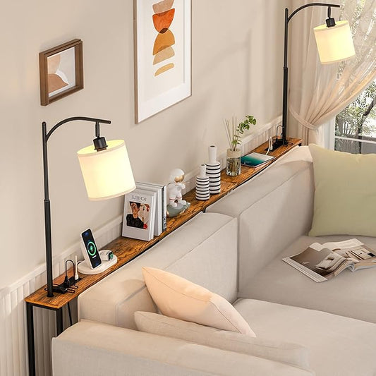 keomaisyto Skinny Console Table with Outlet, Narrow Sofa Table with 3-Color Light, Behind Couch Table with 3 Color Temperatures Led Bulb for Living Room, Bedroom, Entryway, Hallway