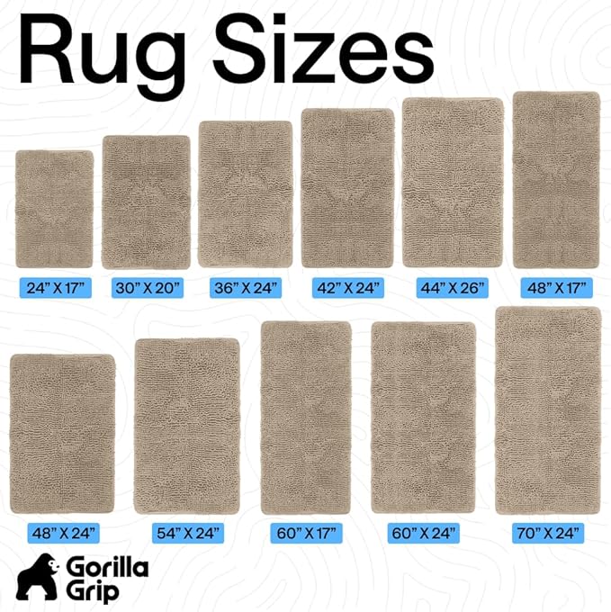 GORILLA GRIP Bath Rug Mat 70x24, Thick Absorbent Chenille, Quick Dry Microfiber Mats, Rubber Backing Washable Shower Floor Rugs, Bathmat Runner, US Designed Bathroom Home Decor Accessories Gray Beige
