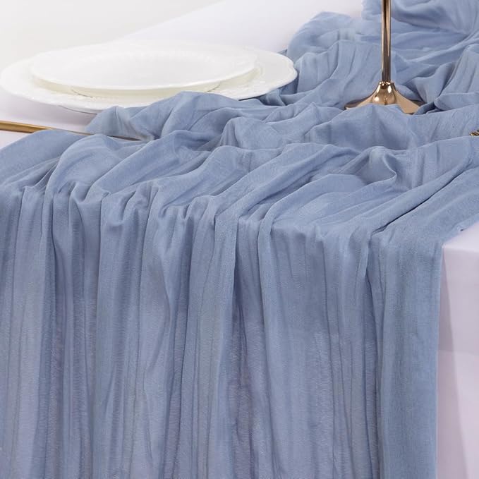 Socomi 3pcs Dusty Blue Fall Thanksgiving Cheesecloth Table Runner Boho Rustic Gauze 120 inch 10FT Cheese Cloth Runner for Wedding Party Baby Shower Birthday Home Decor Holiday Decorations