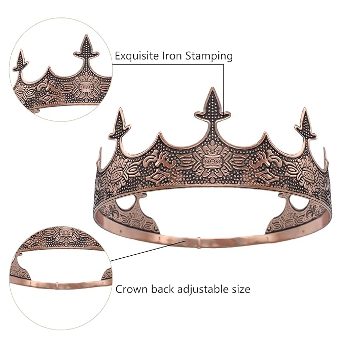 Generic King Crowns for Men, Theme Party Metal Hair Band for Men Headband (bronze color), 1 Count (Pack of 1)
