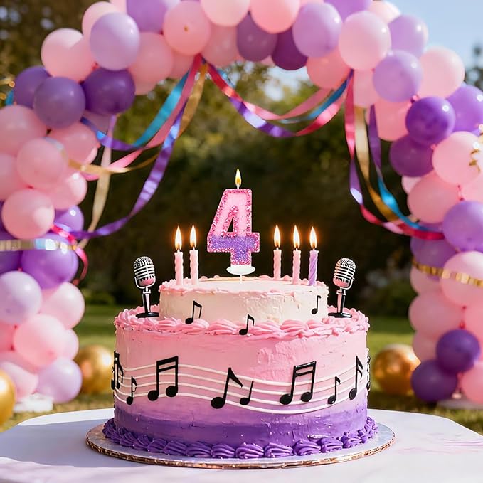 Birthday Number Candles for Cake, Pink Purple Glitter Number Candles for Cake Toppers, Ideal Birthday Parties Cake Decor, Wedding Anniversary and Other Celebrations (4 Candle)