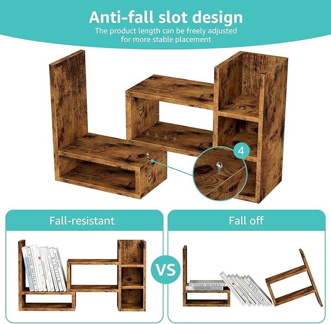 Desk Shelves Desktop Organizer Shlef - Rustic Office Organization for Top of Desk Organizers and Accessories Corner Bookshelf Table Top Shelving Small Hutch Decorations for Office