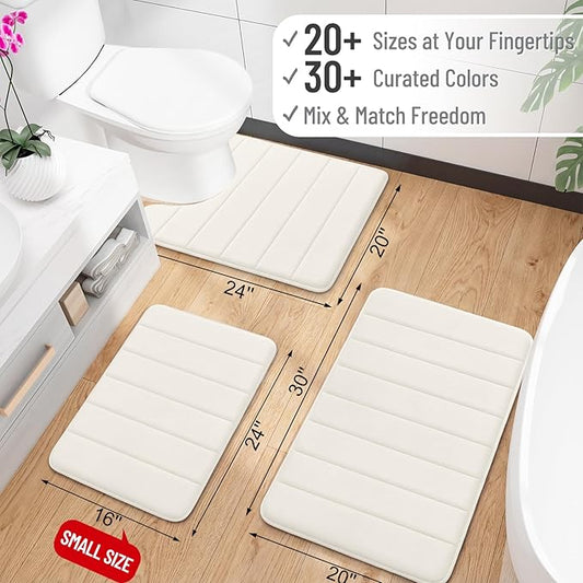 OLANLY Memory Foam Bath Mat 30x20, Super Soft Absorbent Bathroom Rugs, Quick Dry, Machine Washable Shower Floor Rugs, Bathmat Carpet, Bathroom Home Decor Accessories, Ivory
