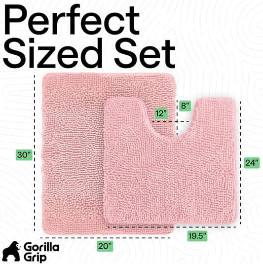 GORILLA GRIP Bathroom Rug Sets, Soft Chenille 2 Piece Area Rugs Set, Toilet Base Mat and 30x20 Carpet, Absorbent Microfiber Washable Mats Dry Quickly, Home Décor and Bath Room Accessories, Lt Pink
