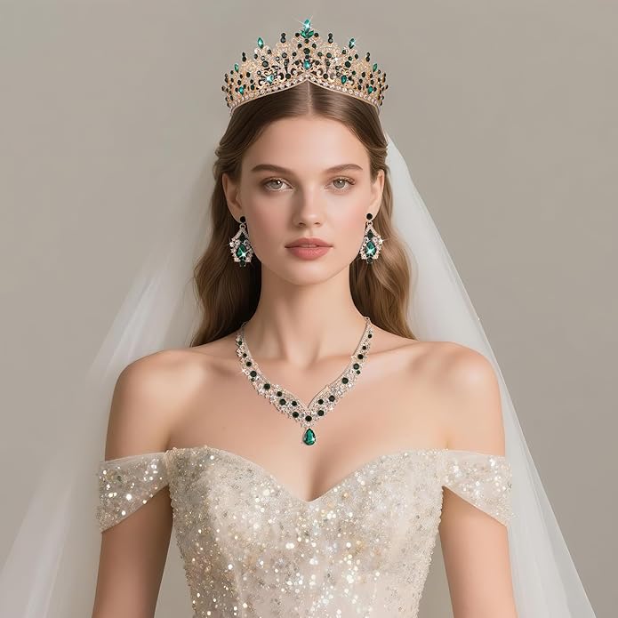 Kamirola Tiaras and Crowns for Women,Tiaras Earrings Necklace, Crystal Bridal Jewelry Set, Costume Party Halloween Prom Pageant Jewelry for Women TR80