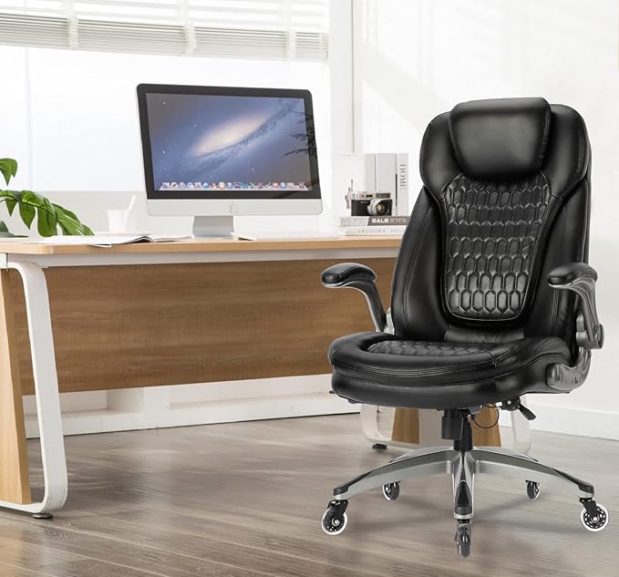 COLAMY Executive Office Chair with Thick Bonded Leather (Black-6686, Set of 2)