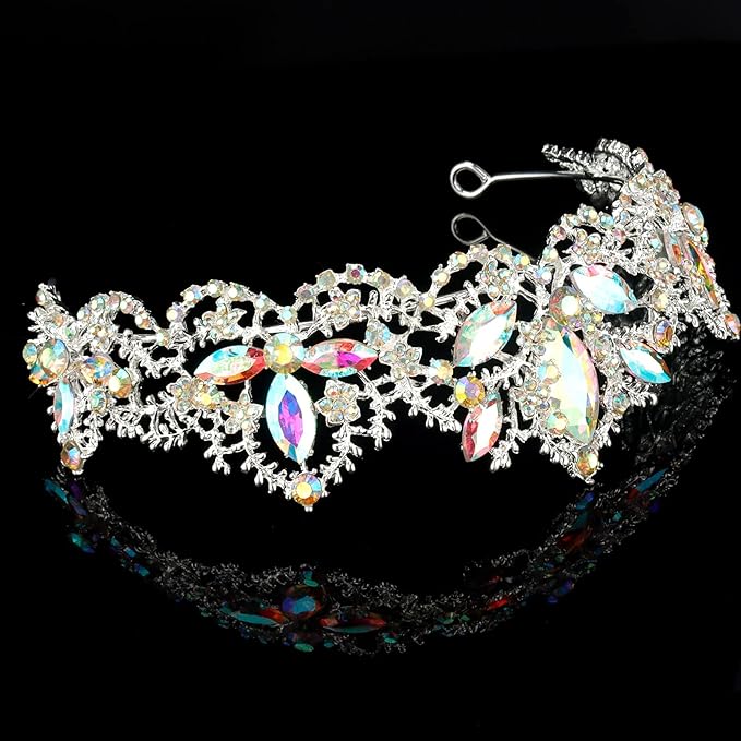 Silver Tiaras for Women Crystal Crowns for Girls Aurora Borealis Wedding Bridal Princess Prom Party Queen Hair Accessories for Birthday Halloween Bride Bridesmaids Photography Quinceanera