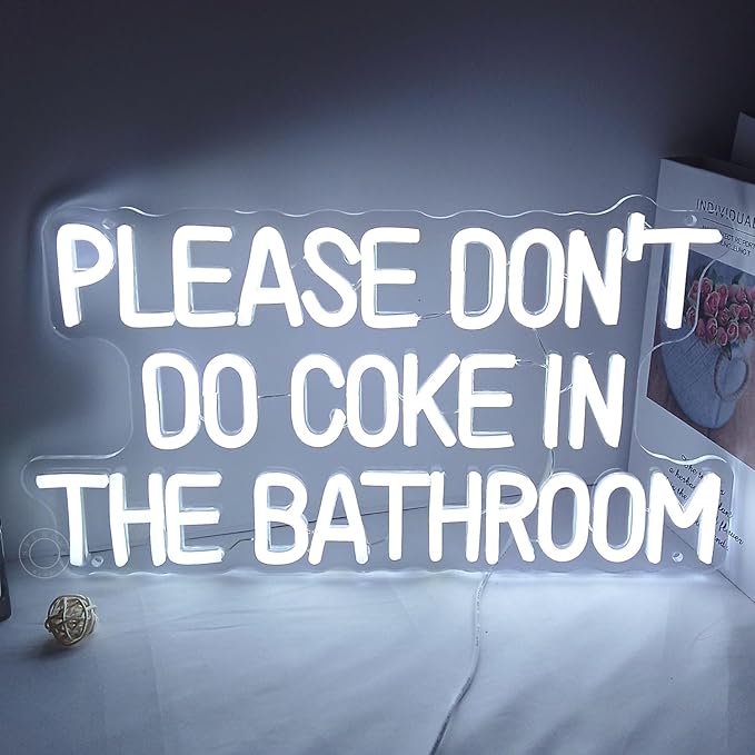 SYLHOME Please Don't Do Coke in the Bathroom Funny Game Room Bedroom Bar Store Wall Decor Sign Birthday Christmas Party Backdrop USB 16.9"X9.2" Cold White