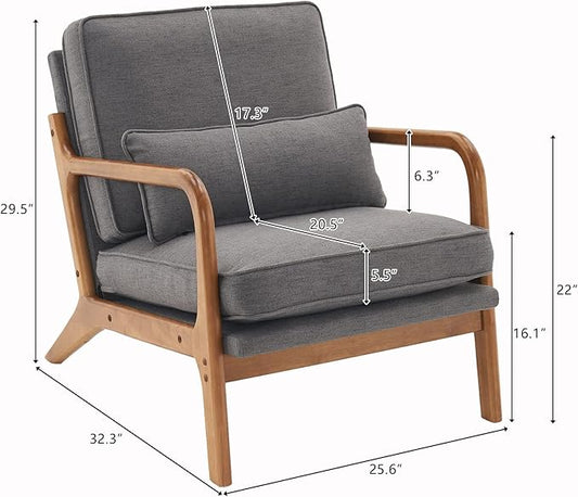 Bonnlo Linen Dark Grey Accent Chairs Set of 2, Upholstered Mid Century Modern Lounge Chairs Reading Chairs Side Sitting Chair Solid Wood Farmhouse Armchairs for Living Room, Bedroom, Guest Room