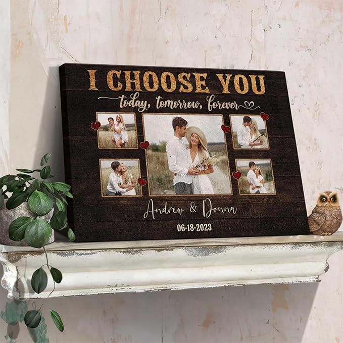 Dem Canvas Personalized Canvas Prints, Custom Photo And Name, I Choose You Forever, Wedding Gifts For Couple Anniversary Valentines Canvas (36x24)