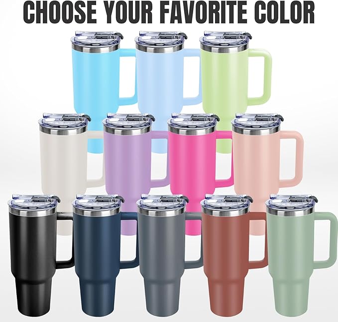 Personalized 40 Oz Tumbler with Handle Made in USA Custom Tumbler with Name & Birth Flower Month, Stainless Steel Travel Coffee Mug Cup, Birthday Gifts Personalized Gifts for Women Men
